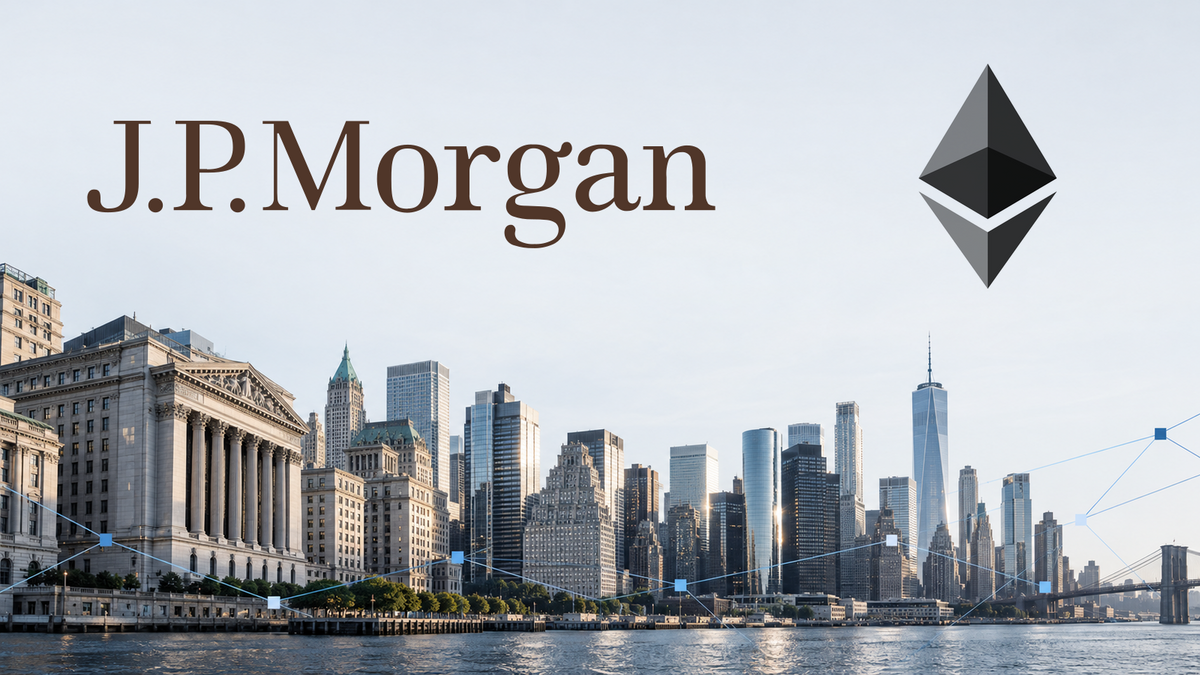 J.P. Morgan and Ethereum logos — JPM Coin bank deposit token on Ethereum