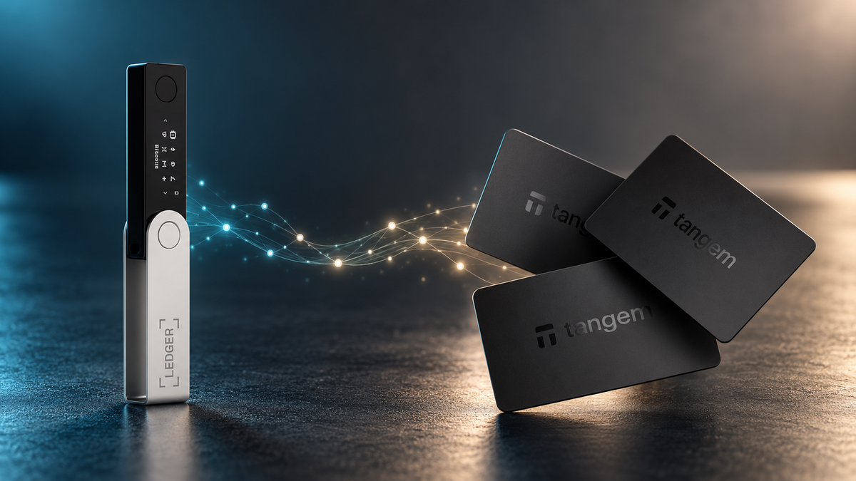 Ledger Nano X and Tangem Wallet cards representing a secure crypto wallet migration