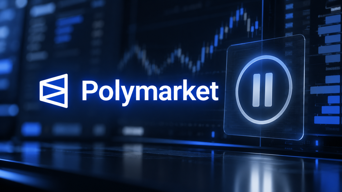 Official Polymarket logo with a paused trading interface representing the October 2026 security incident