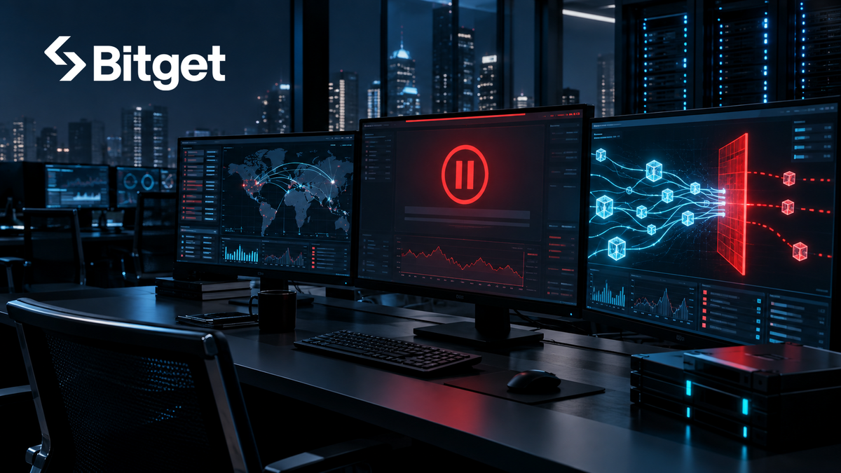 Bitget security operations scene showing a temporary withdrawal pause after unauthorised hot-wallet transfers