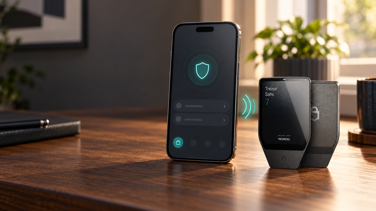 Trezor Safe 7 paired with an iPhone over Bluetooth