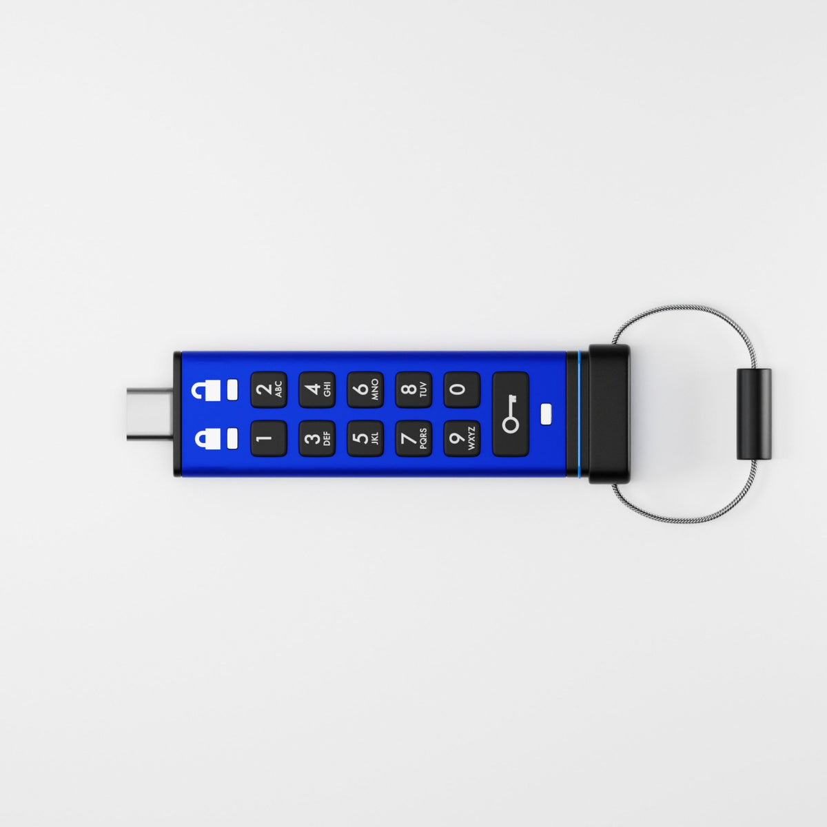 iStorage datAshur PRO+C ถอดปลอก เห็นปุ่มกด PIN และหัว USB-C