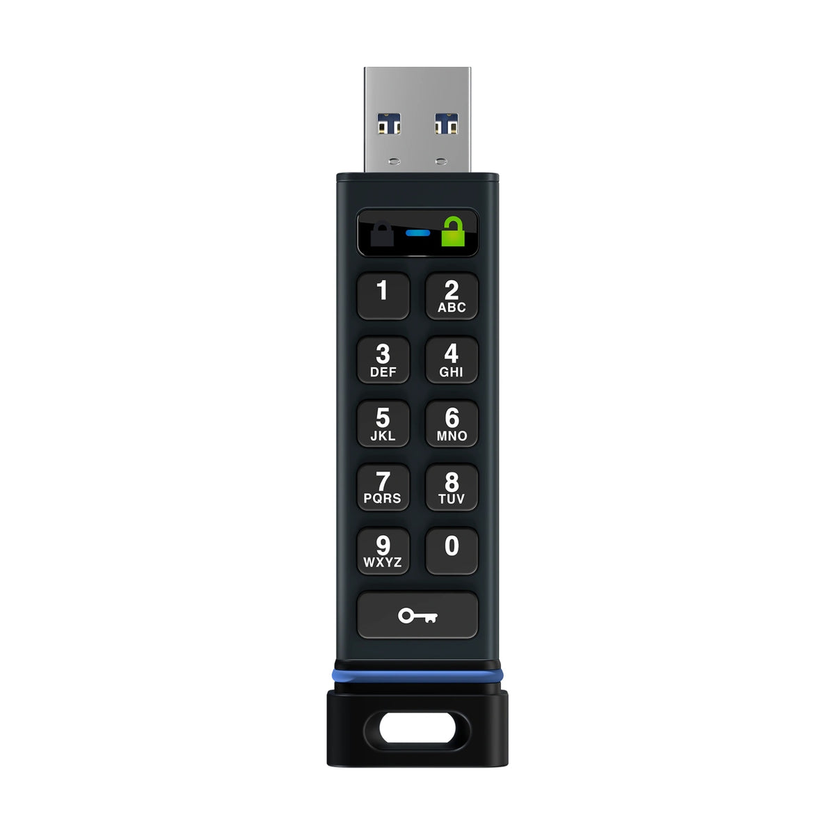 SecureData SecureUSB DUO, front view showing the numeric keypad