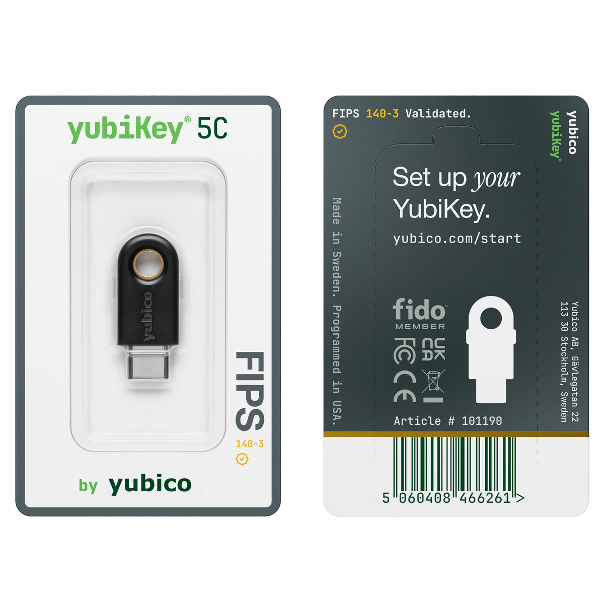 YubiKey 5C FIPS 零售包装正反面