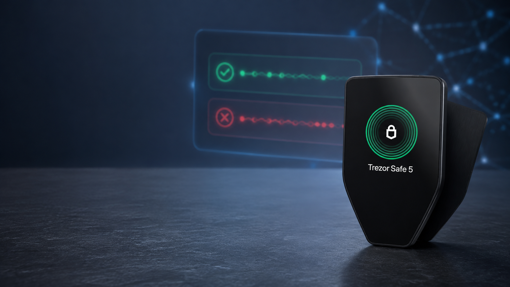 Trezor Safe 5 จาก SIAMBC บนฉากตรวจสอบ Address เพื่อป้องกันการโอนคริปโตผิดจาก Address Poisoning