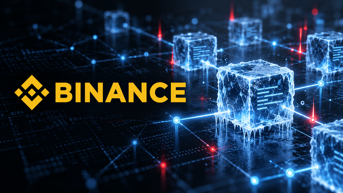 Binance logo with frozen transaction infrastructure representing the October 2026 security incident