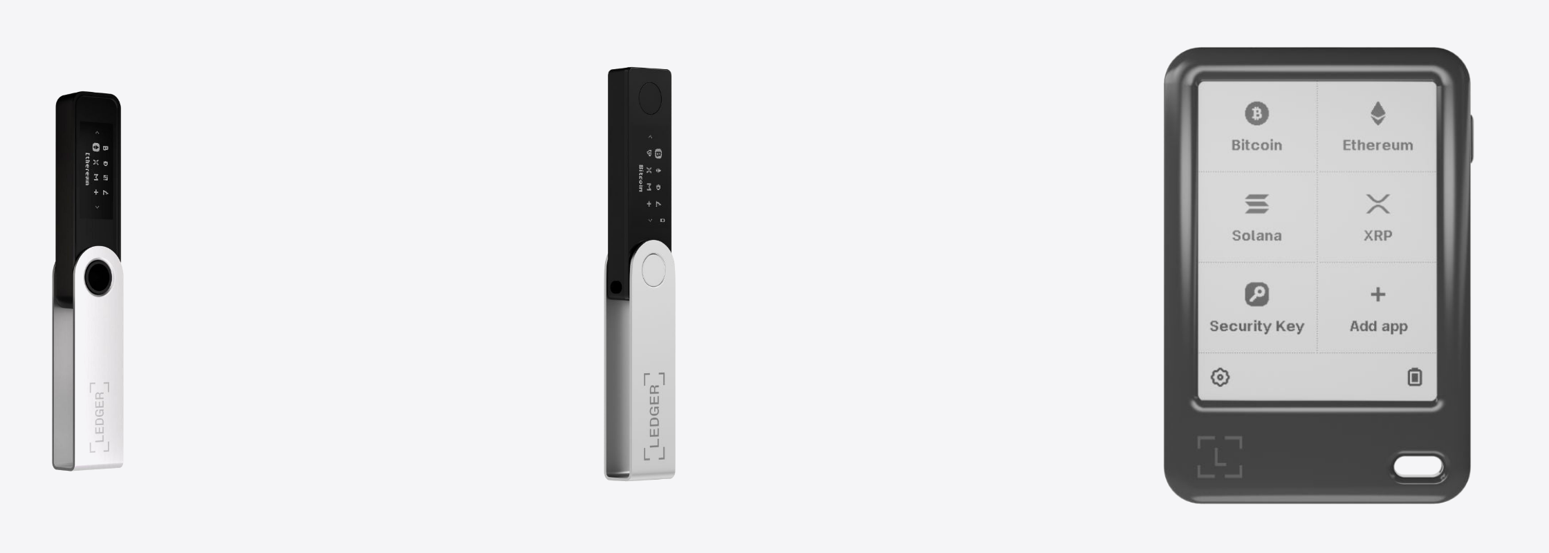 Ledger Nano S Plus, Nano X and Nano Gen5 side by side
