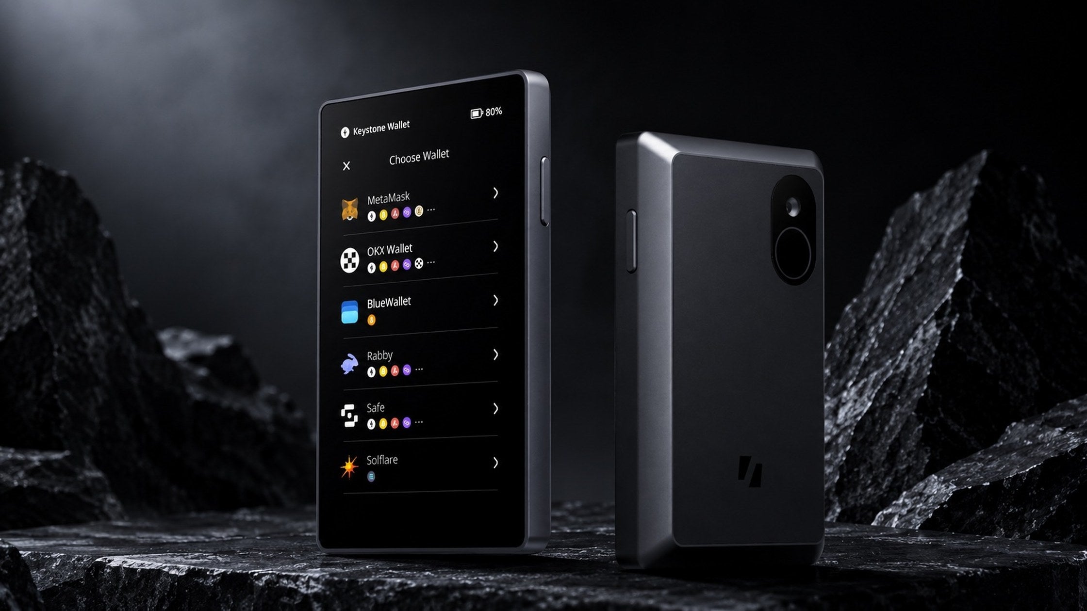 Keystone 3 Pro hardware wallet, front screen and rear camera