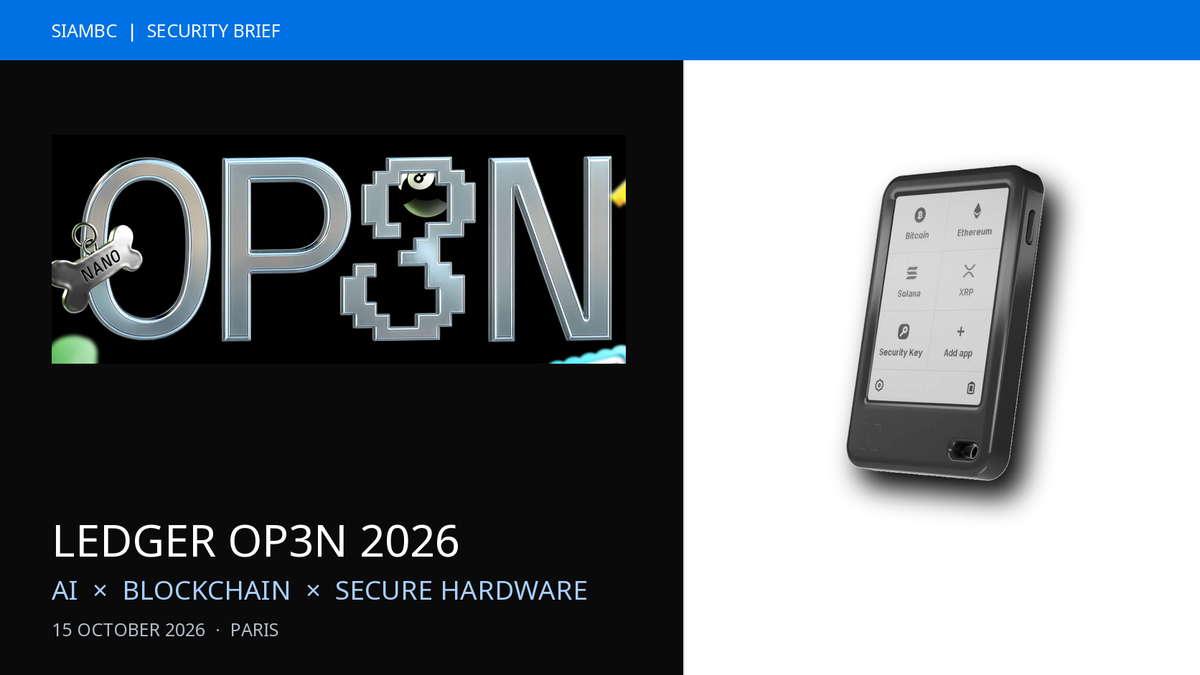 Ledger Op3n 2026 with a real Ledger Nano Gen5 product image