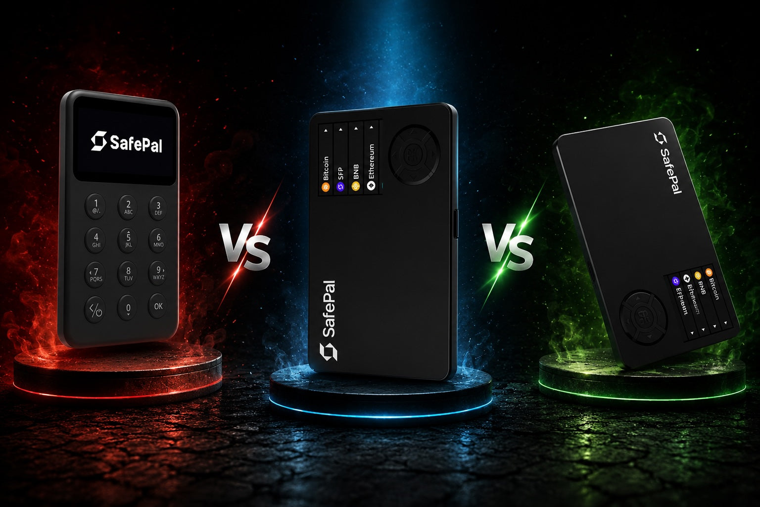 SafePal S1, X1 and S1 Pro hardware wallets side by side
