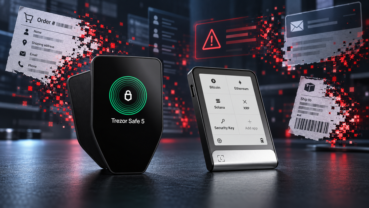 Trezor Safe 5 และ Ledger Flex ของจริงอยู่หน้าฉากเตือนภัยข้อมูลลูกค้าและการโจมตีแบบฟิชชิง