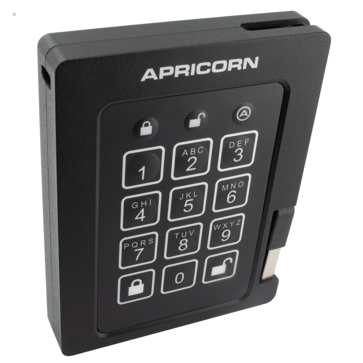 Apricorn Aegis Padlock SSD 数据线收纳于机身侧边