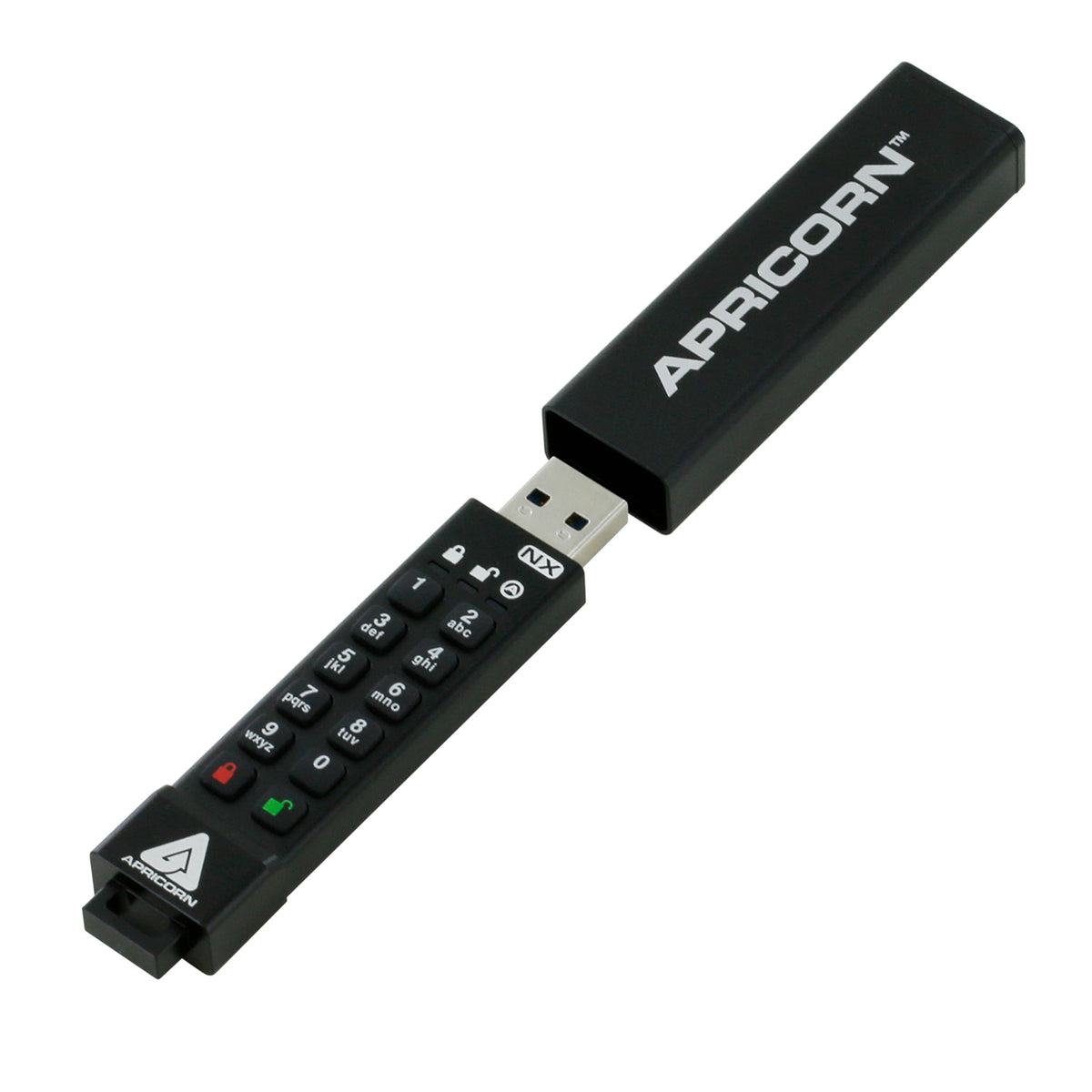 Apricorn Aegis Secure Key 3NX 机身从保护套中部分抽出