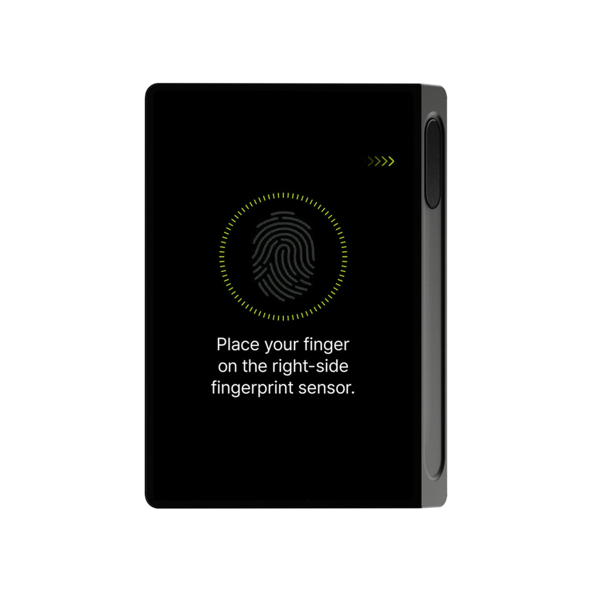 DCENT X screen asking for a finger on the fingerprint sensor on the right side