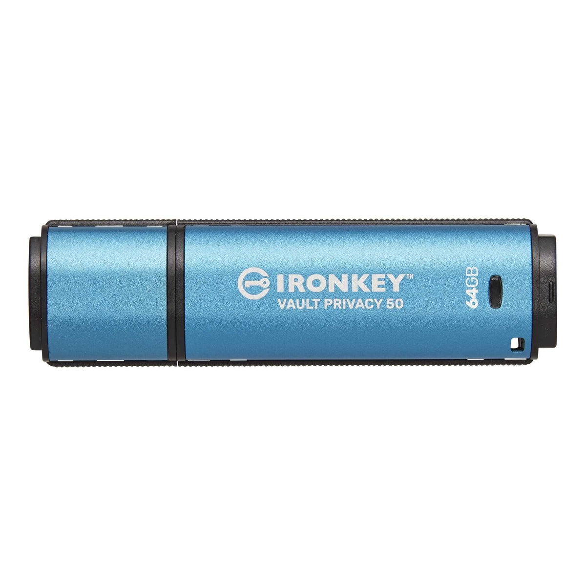 Kingston IronKey Vault Privacy 50 มุมด้านข้าง สวมฝาปิด