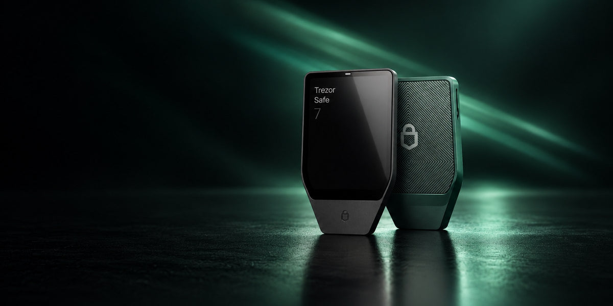 Trezor Safe 7 hardware wallet in Charcoal Black and Obsidian Green