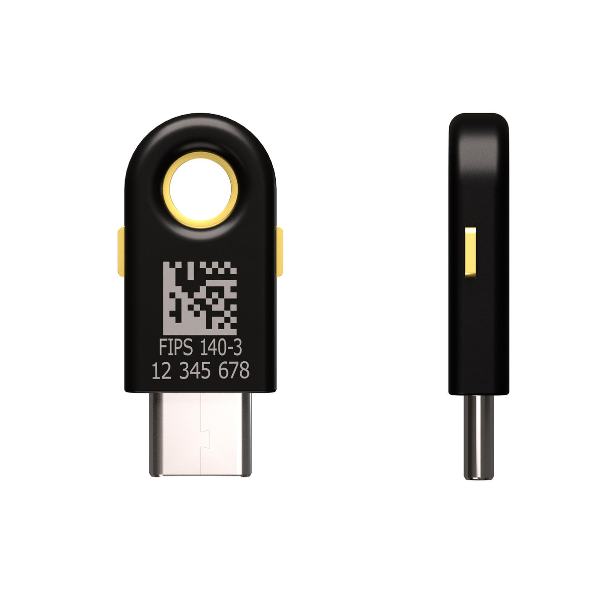 YubiKey 5C FIPS 背面与侧面，印有 FIPS 140-3
