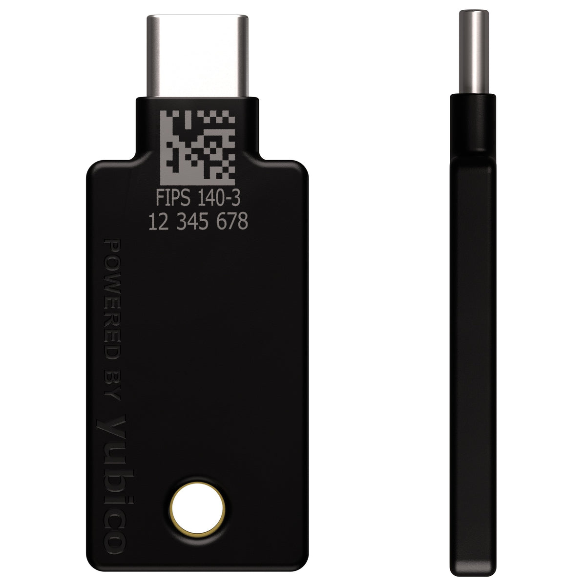 YubiKey 5C NFC FIPS, back and side printed with FIPS 140-3