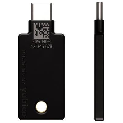 YubiKey 5C NFC FIPS, back and side printed with FIPS 140-3
