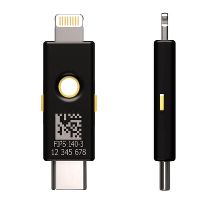 YubiKey 5Ci FIPS ด้านหลังและด้านข้าง พิมพ์ FIPS 140-3